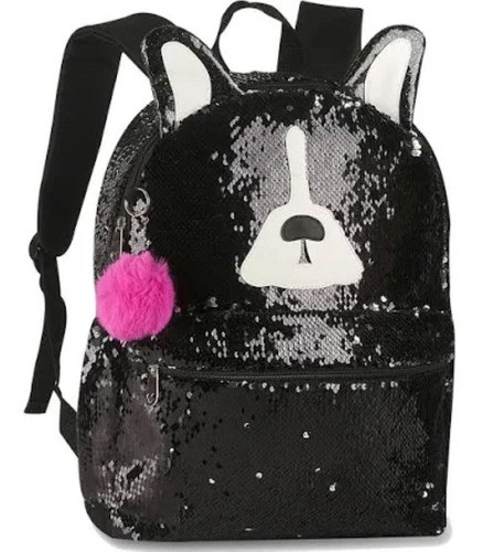 Mochila Paetê Cachorro Preto E Prata Cg2034 - Clio Style 0