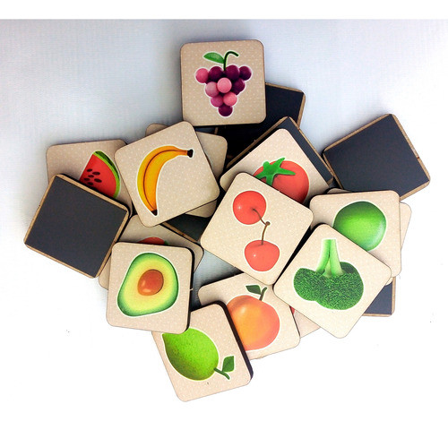 Fichas En Madera De Frutas Y Verduras, Con Imán 0