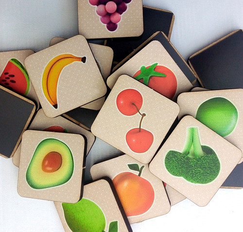 Fichas En Madera De Frutas Y Verduras, Con Imán 1