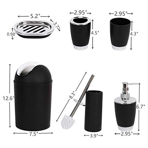 Set De Accesorios Para Baño Tacho Y Escobilla Negro Plateado 1