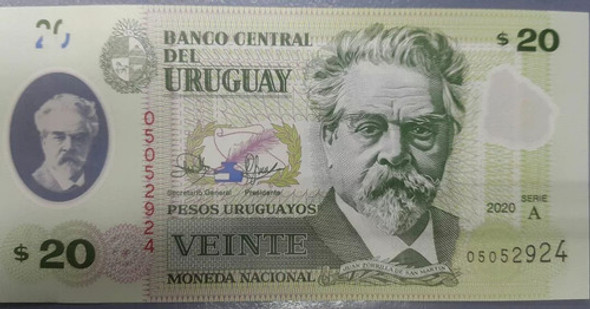 Billete Uruguay 20 Pesos Plastico Año 2020 Sin Circular 0