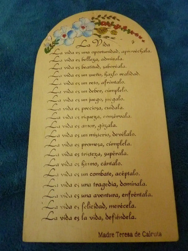 Tablilla Adorno En Madera Poema Vida Madre Teresa De Calcuta 0