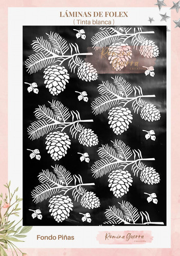 Folex Impreso Romina Guerra Linea Navidad Fondo Piñas Blanco 0