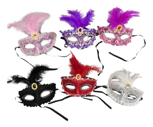 Antifaz Fancy Elegante Con Plumas 6 Unidades. Chirimbolos 0