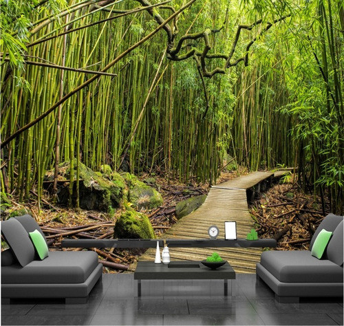 Papel De Parede Auto Adesivo Floresta Bambu Natureza Gg354 0