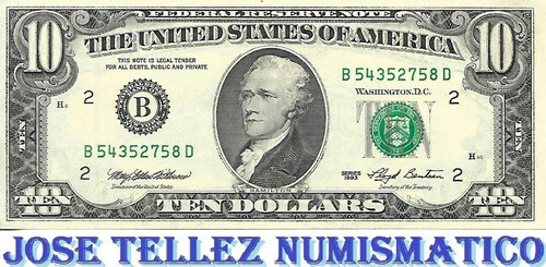 Billete Estados Unido 10 Dolares 1993 Cara Chica Ex+ Palermo 0