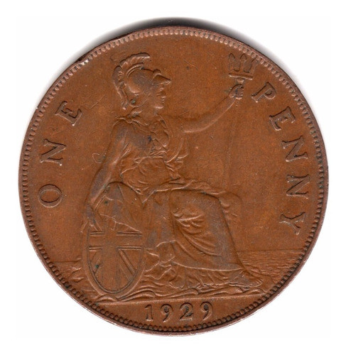 Inglaterra Gran Bretaña Moneda 1 Penny 1929 Km#838 Cobre 0