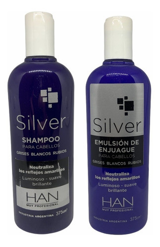 Shampoo + Enjuague Silver Matizador 375ml Han 0