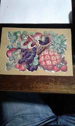 Antigua Figurita Album Fruta Canasta Frutal Uvas Anana 0