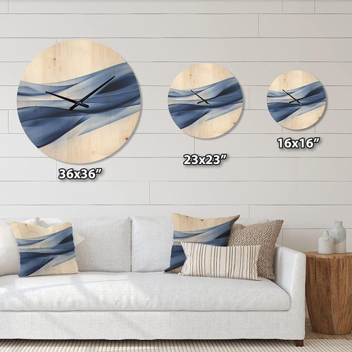 Designq 'brillante Fractal Azul Claro' Reloj De Pared De Mad 1