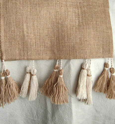 Camino De Mesa Con Borlas Yute Arpillera Fibras Naturales 1