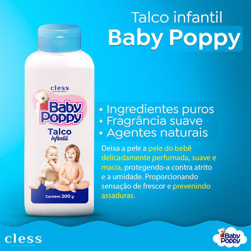 Talco Infantil Baby Poppy 8x 200g Protege Previne Assaduras 1