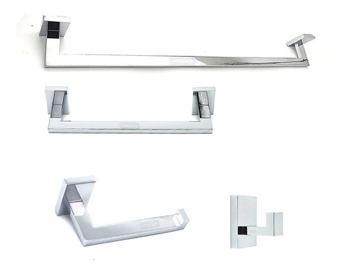 Kit Quadrado 4 Peças 100% Metal Cromado  Banheiros Luxuosos 0