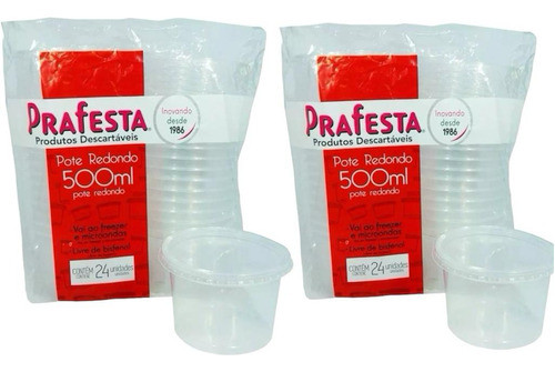 Kit 48un Pote Redondo Com Tampa 500ml Prafesta Microondas 0