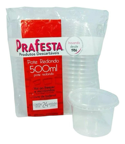 Kit 48un Pote Redondo Com Tampa 500ml Prafesta Microondas 1