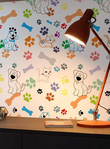 Papel De Parede Autocolante Pet Colorido Patinhas Vinil 3mt 1