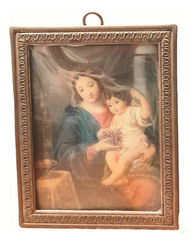 Lote 2 Micropintura Virgen María Niño Jesus Marco Bronce 1