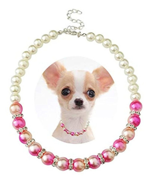 Pet Show Pink Small Dogs Collar Imitación Perla Rhinestone H 0