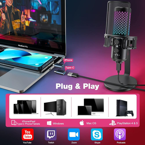 Zealsound Gaming Micrófono Usb Para iPhone Phone Pc, Todos L 1