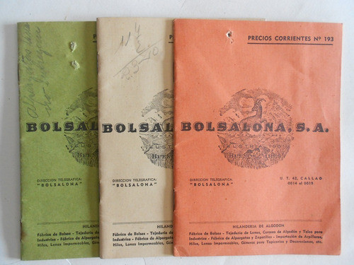 3 Catálogos 1944 Bolsalona Hilandería De Algodón Alpargatas 0