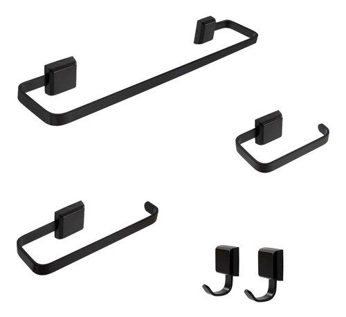 Kit Para Banheiro Lavabo Preto 5 Peças Luxo 2 Cabides 0