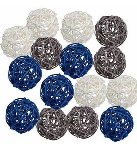 Esferas Decorativas De Ratan 15u./blanco Gris Azul 0