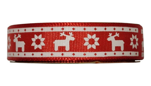 Fita De Gorgurão 1928 22mm Natal Alce Branco 10 Metros 0