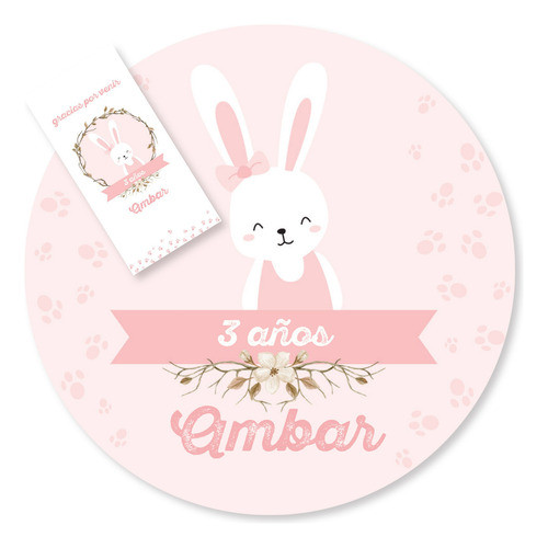 Kit Imprimible Coneja Rosa Primer Año Bautismo Candy Bar 0
