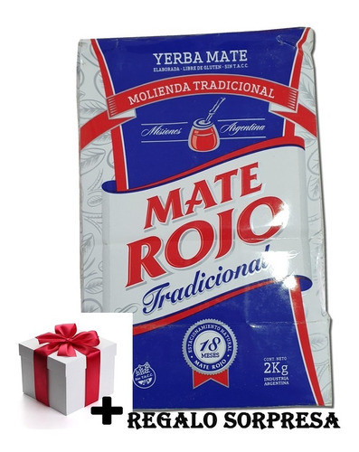 Yerba Mate Rojo Tradicional X4u. De 2kg C/u +regalo Sorpresa 0