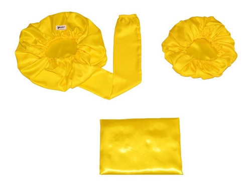 Kit Touca Difusora Cetim + Fronha Cetim + Touca Amarelo 0