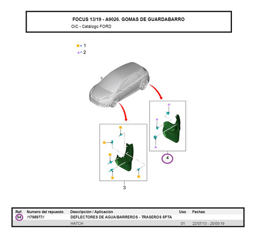 Barreros Traseros Ford Focus 13/19 5 Puertas - Original 1