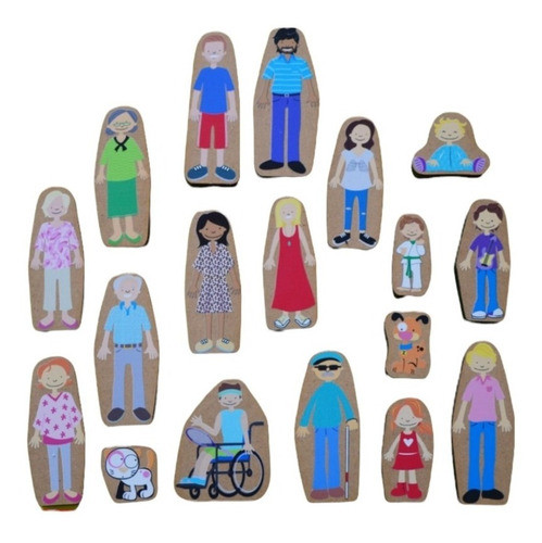 Familia De 18 Figuras De Madera Juego Simbólico Terapias 0