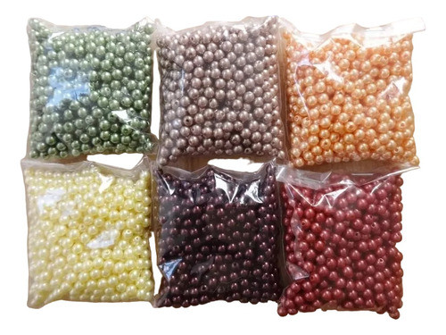 Kit Pérolas 6mm Abs Inteira C/ Furo Peso Total 300gr 6 Cores 0