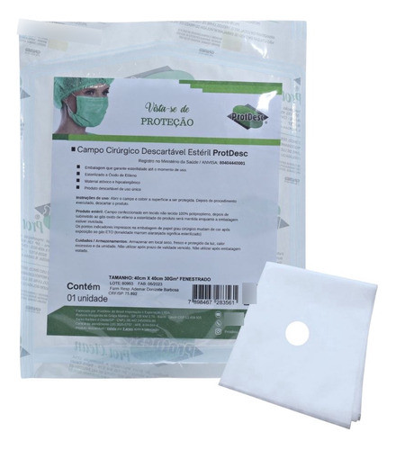 Campo Cirúrgico Estéril Fenestrado 40x40 30gm Branco 1un 0