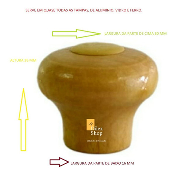 Kit 5 Pomel Puxador Madeira P/tampa De Panela E Frigideira 1 Kit 5 Pomel Puxador Madeira P/tampa De Panela E Frigideira 1