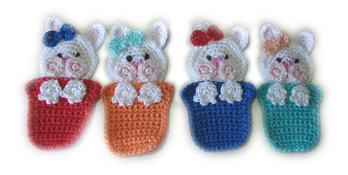 Conejo En Maceta Aplique Crochet Tejido Pack X 10 1