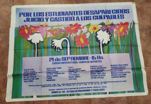 Afiche Recital Por Estudiantes Desaparecidos 1984 Original 1