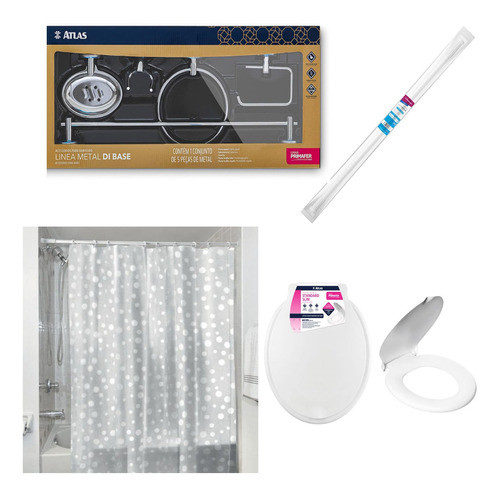 Set Accesorios Baño Ducha Atlas 4 Piezas Cortina + Barral 0