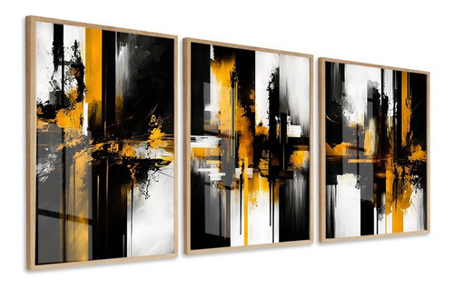 Quadros Decorativos Abstrato Moderno Dourado Preto Com Vidro 0