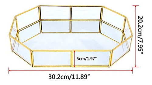 Voicefly Bandeja De Maquillaje De Vidrio Con Espejo Dorado, 1