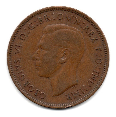 Moneda Inglaterra Gran Bretaña 1 Penny 1939 Km#845 Cobre 1