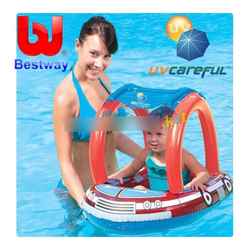 Asiento Flotador Inflable Bombero Con Techo Bebe Bestway 1