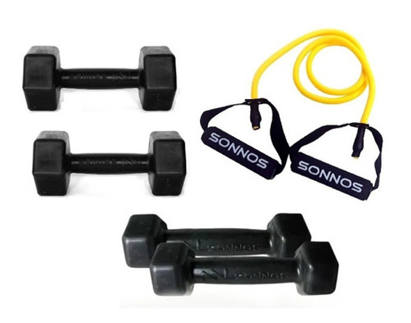 Kit Fitness Banda Elástica Importada Par Mancuernas 1 Y 2 Kg 0