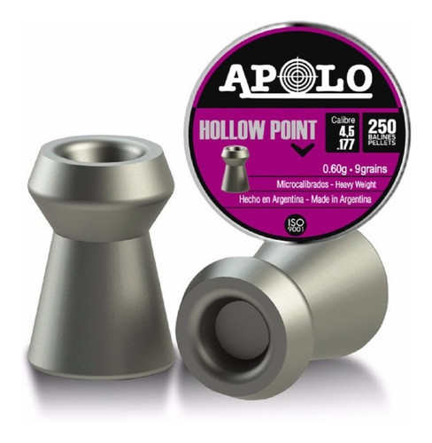 Balines Apolo Hollow Point Calibre 4,5 9gr Lata X250. 0