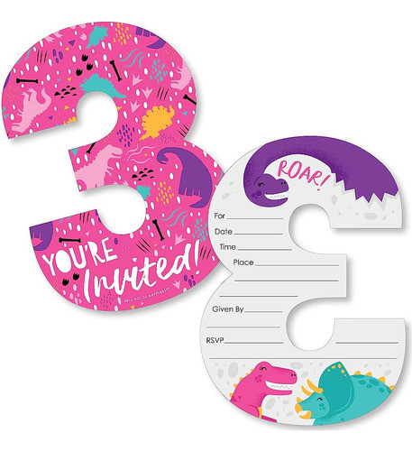 Big Dot Of Happiness 3rd Birthday Roar Dinosaur Girl - Shape 0