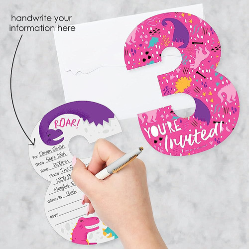 Big Dot Of Happiness 3rd Birthday Roar Dinosaur Girl - Shape 1