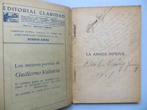 La Amada Inmovil Amado Nervo Los Poetas Ed Claridad 1931 1
