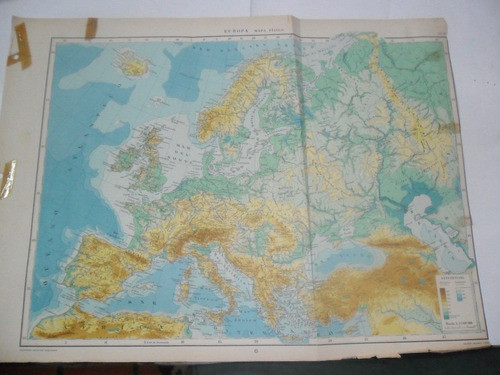 Europa Fisico Plano Mapa Lamina 1969 0