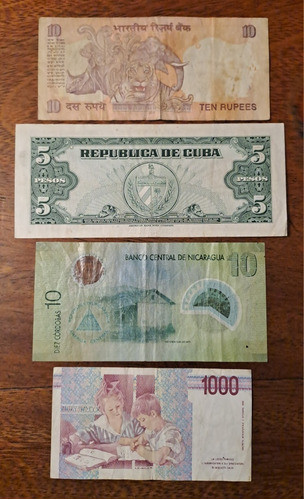 Billetes Del Mundo X 4 Incluye 10 Rupias 2011 India. 1