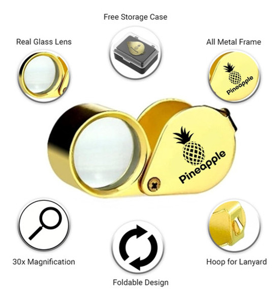 Lupa Joyero De Bolsillo Plegable 30x Metal Dorado 1